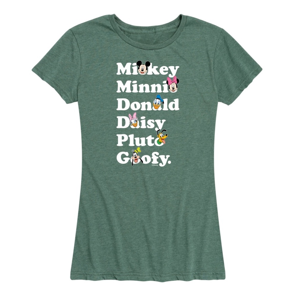Disney Green Mickey Mouse Character Name T-Shirt